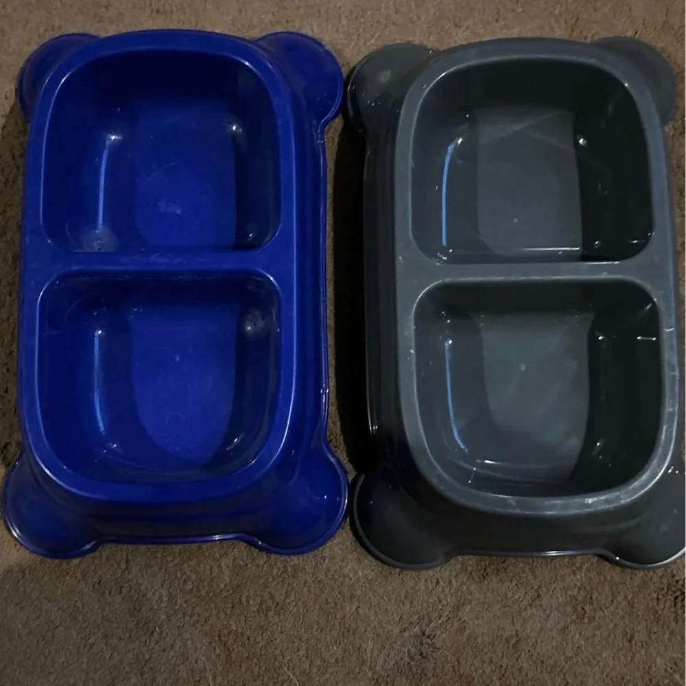 Petmate Dual Pet Bowls Blue and Gray